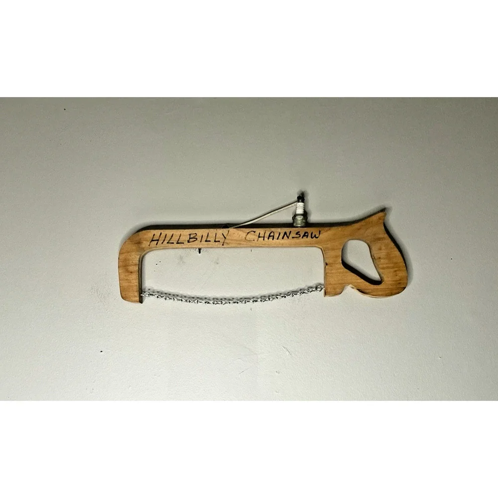 Vintage Handmade Hillbilly Chainsaw Wooden Folk Art Novelty Rustic Cabin Wall De